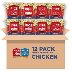 Rice-A-Roni vista frontal de la taza sabor pollo, porción lista y práctica