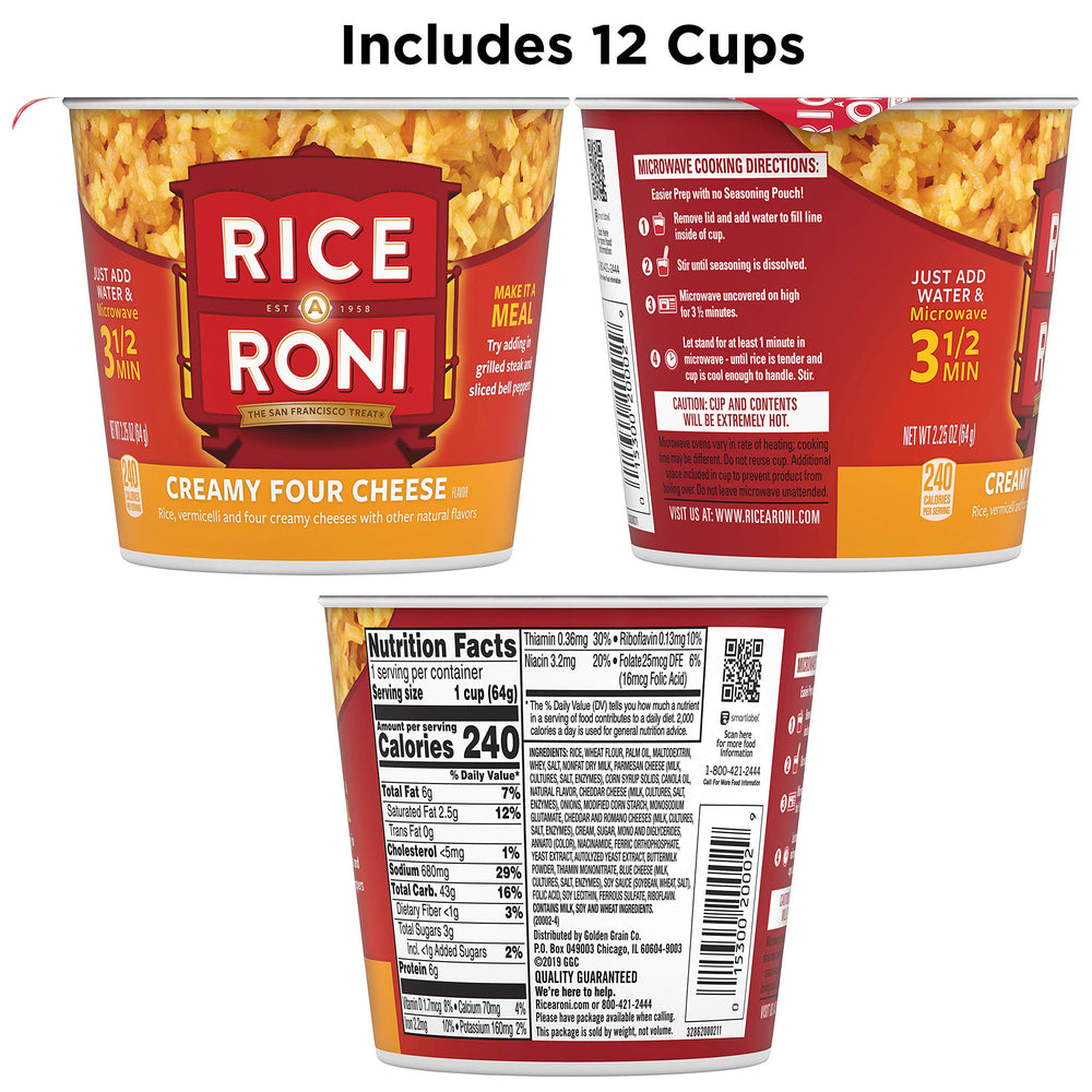 Rice-A-Roni textura cremosa primer plano del arroz con mezcla de cuatro quesos