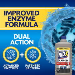 Rid-X botella junto a objetos cotidianos para comparar tamaño y duración