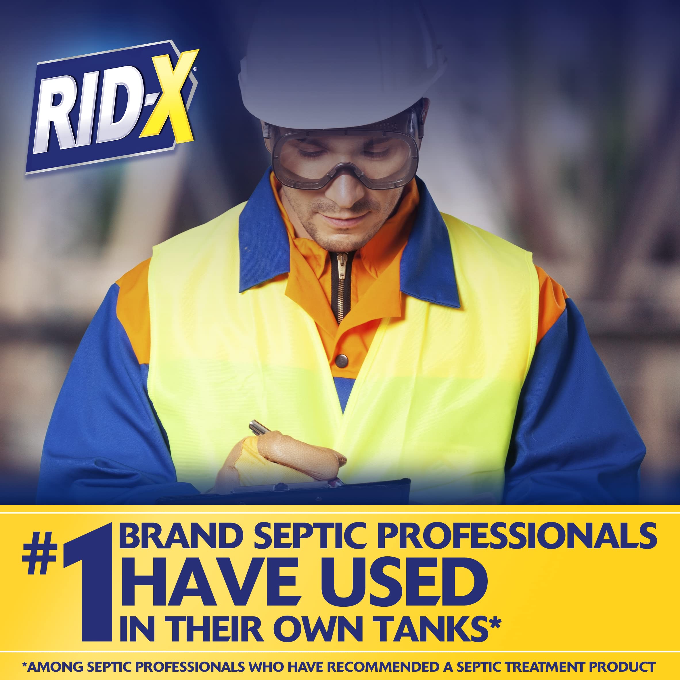 Rid‑X envase junto a mano para comparar tamaño y control de dosis