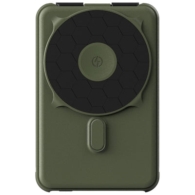 The Ridge power bank front view in matte olive showing compact design and portability