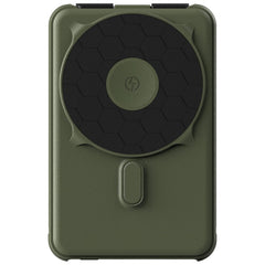 The Ridge power bank front view in matte olive showing compact design and portability