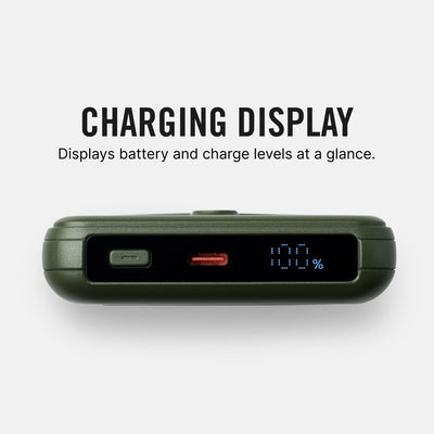 The Ridge power bank next to a wallet showing compact travel-friendly scale