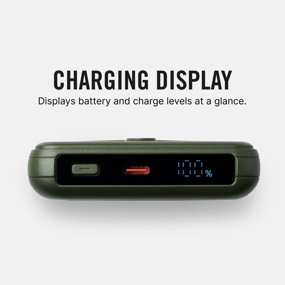 The Ridge power bank next to a wallet showing compact travel-friendly scale