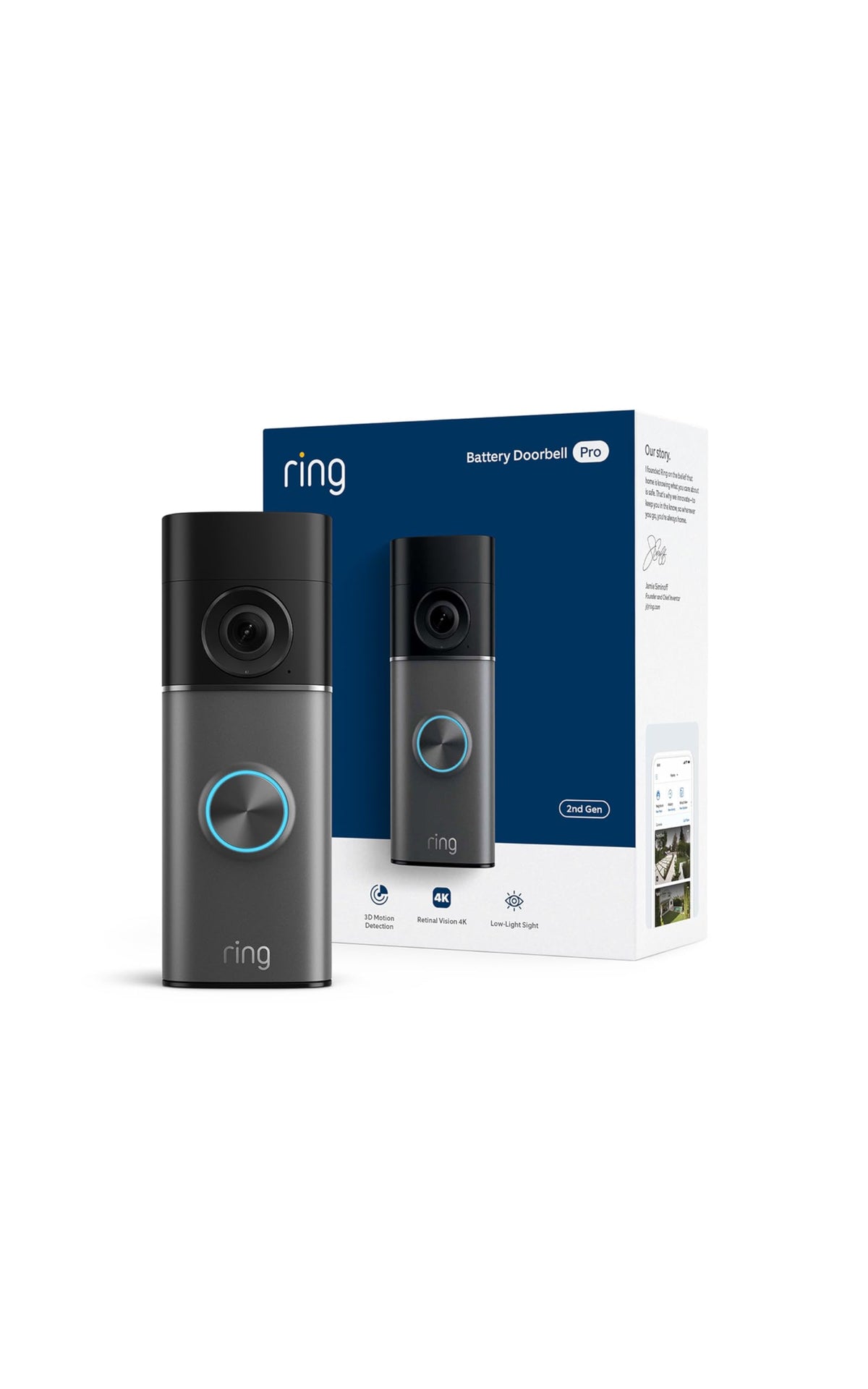 Ring timbre 4K Pro frontal en color Deep Silver mostrando diseño y cámara