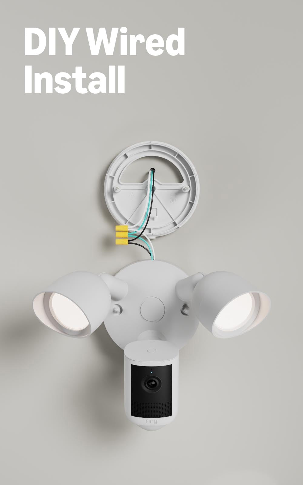 Ring Floodlight Cam live view on smartphone in Ring app showing real-time monitoring and two-way talk