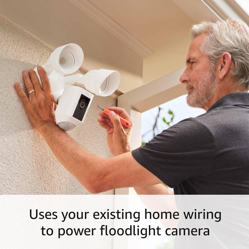Detail of Ring Floodlight Cam speaker and siren, offers audible deterrence