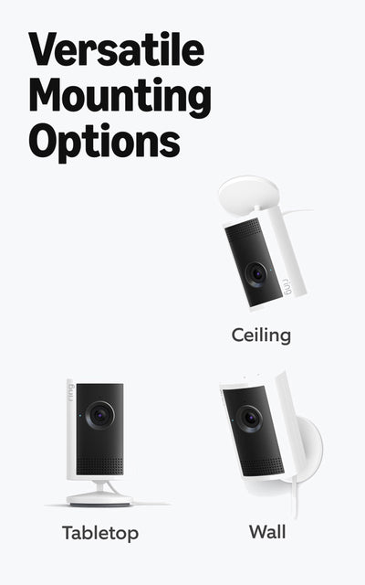 Ring Indoor Cam Plus on shelf in living room showing discreet monitoring benefit