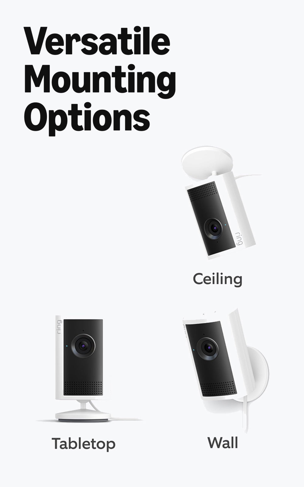 Ring Indoor Cam Plus on shelf in living room showing discreet monitoring benefit