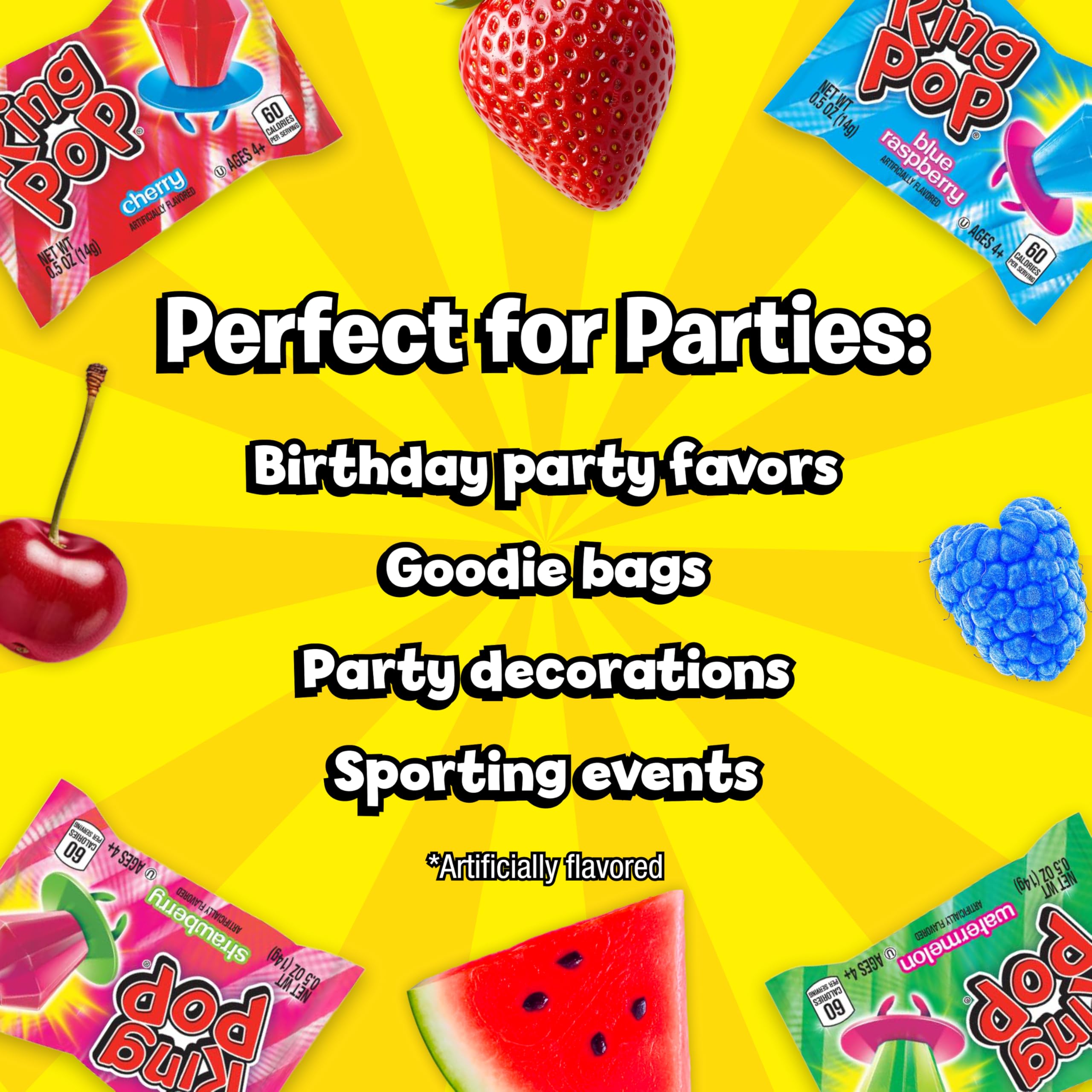 Ring Pop party table display with assorted flavors showing brand and instant party-ready vibe
