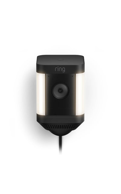 Ring Spotlight Cam Plus front view showing camera and lights for visible security