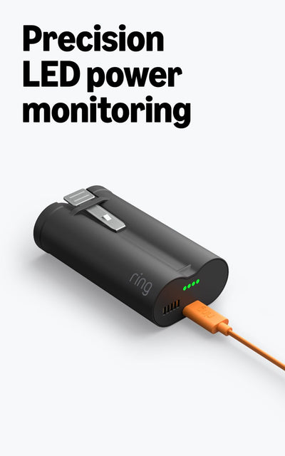 Ring Ultra battery connected via USB-C cable illustrating faster charging benefit