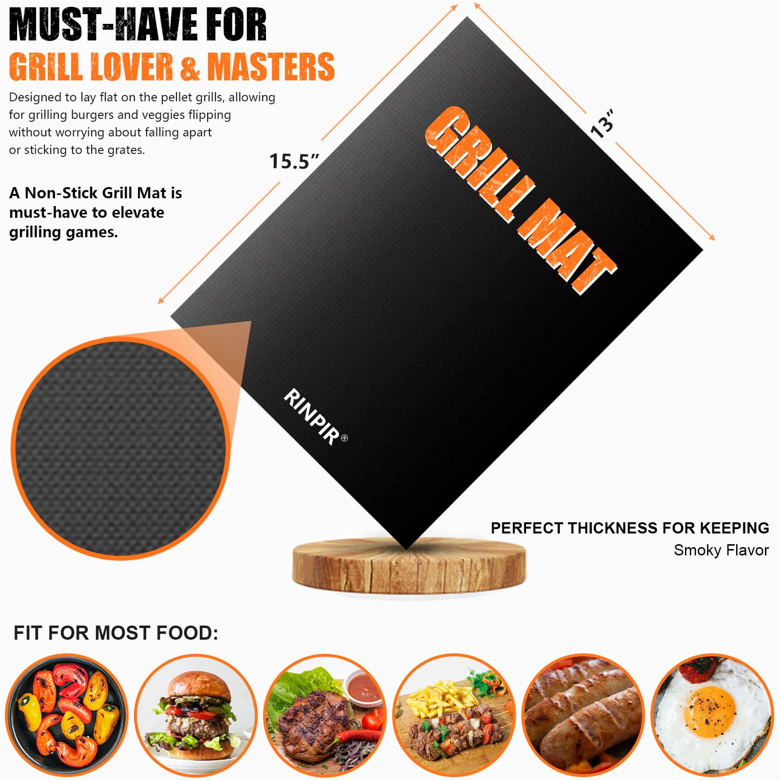 RINPIR grill mat and stiff brush close detail protecting grates and simplifying cleanup