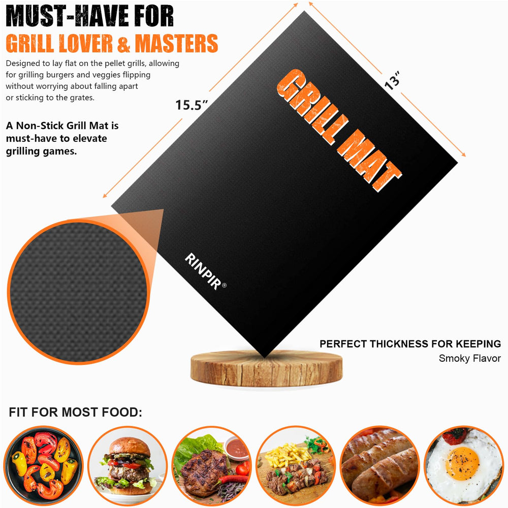 RINPIR grill mat and stiff brush close detail protecting grates and simplifying cleanup