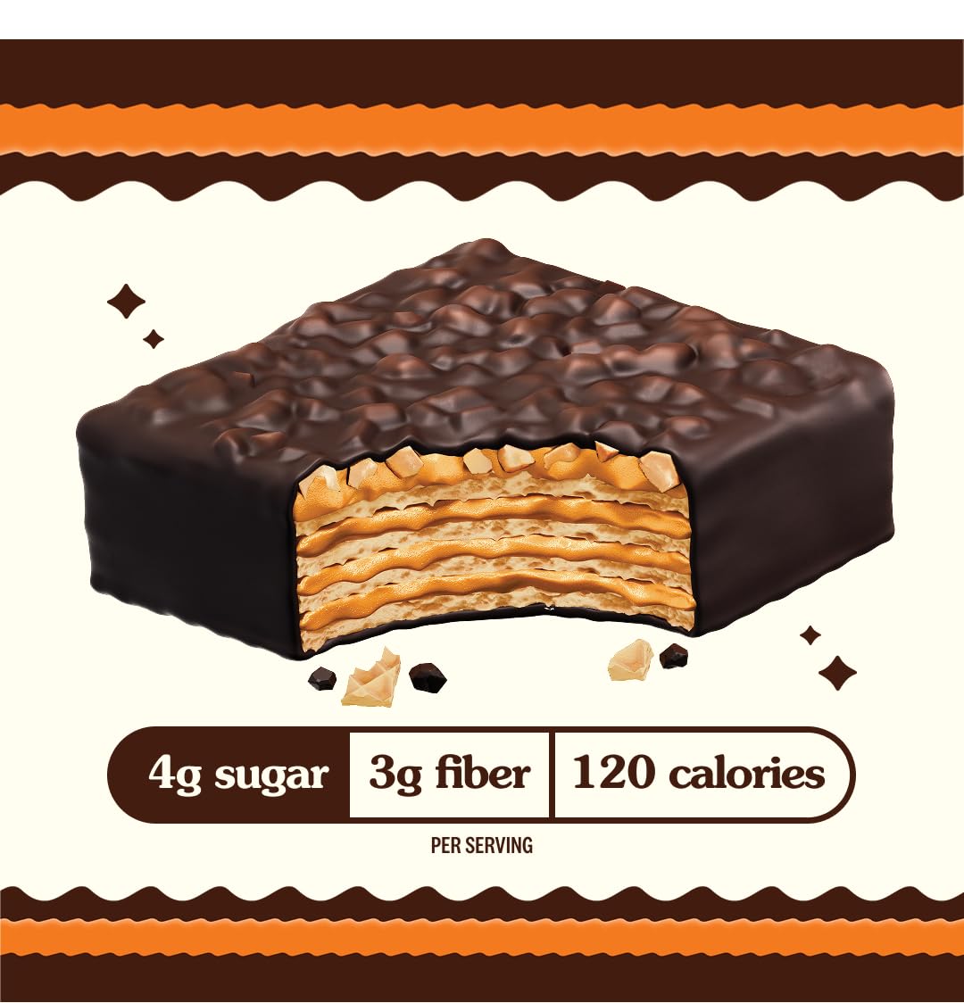 Rip Van Wafels wafer en mano para mostrar escala y tamaño de porción portable