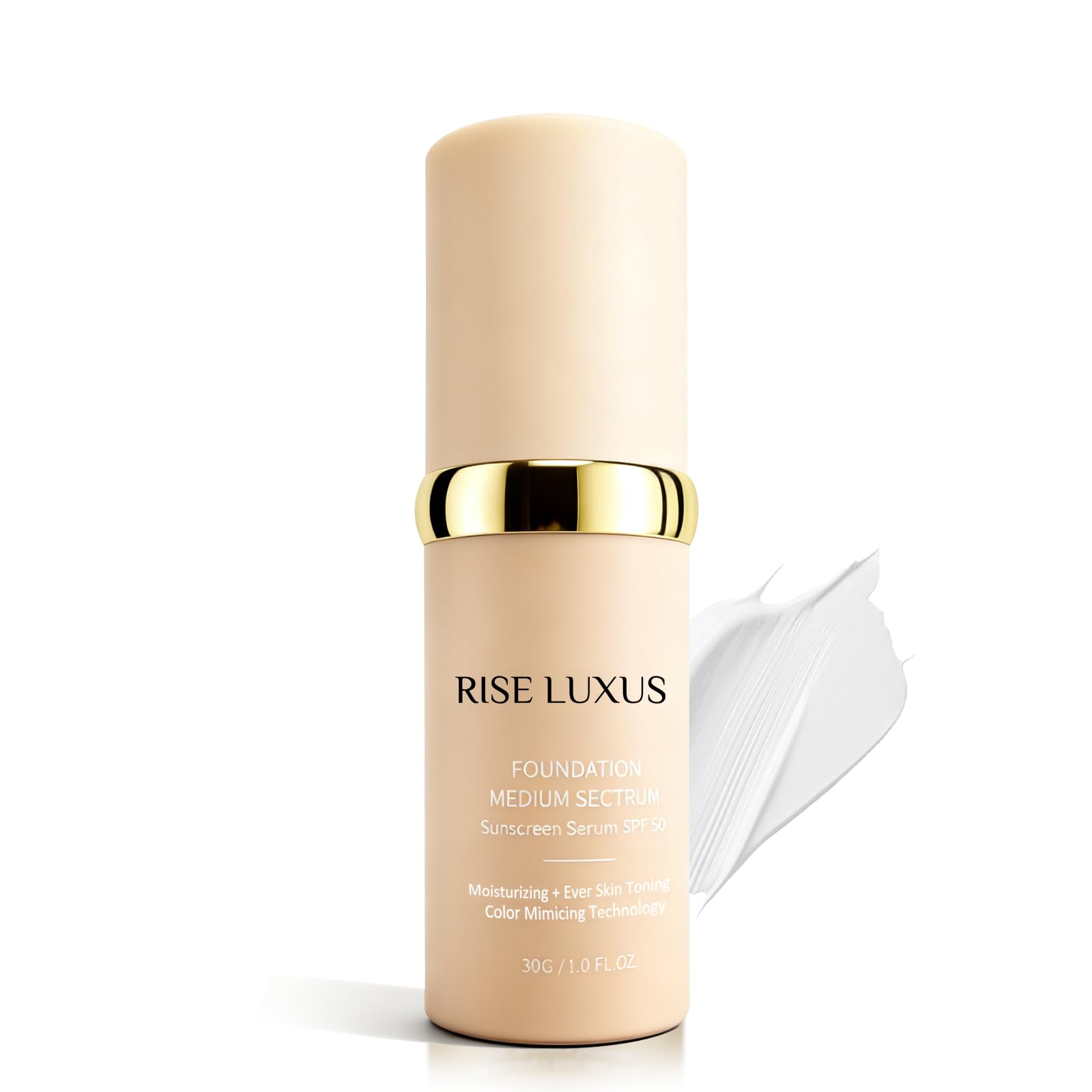 Rise Luxus empaque frontal mostrando diseño y tono de la base, acabado profesional
