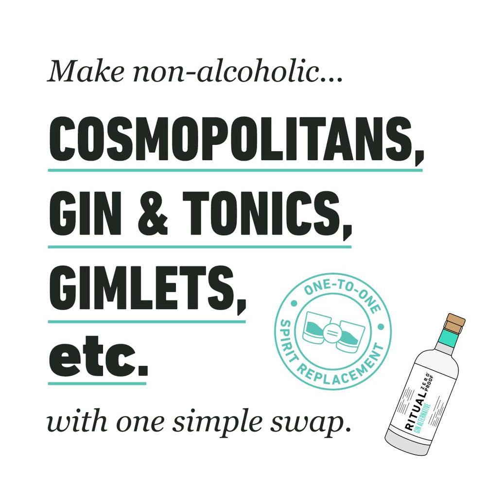 Ritual Zero-Proof being poured into a glass demonstrating easy cocktail substitution benefit