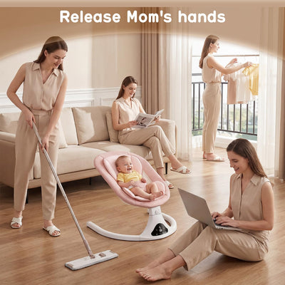 RIVIPLOU infant in swing demonstrating comfort and calming motion