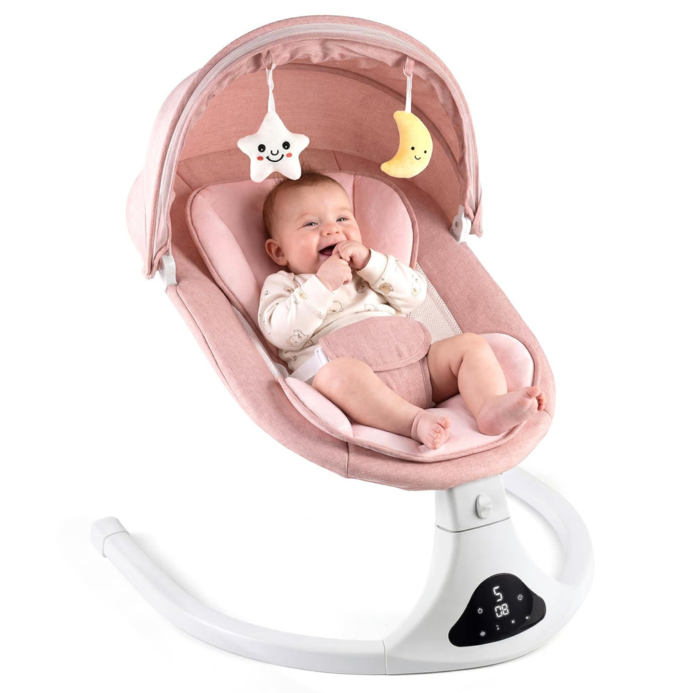 RIVIPLOU front view of pink swing showing secure frame and cozy seat