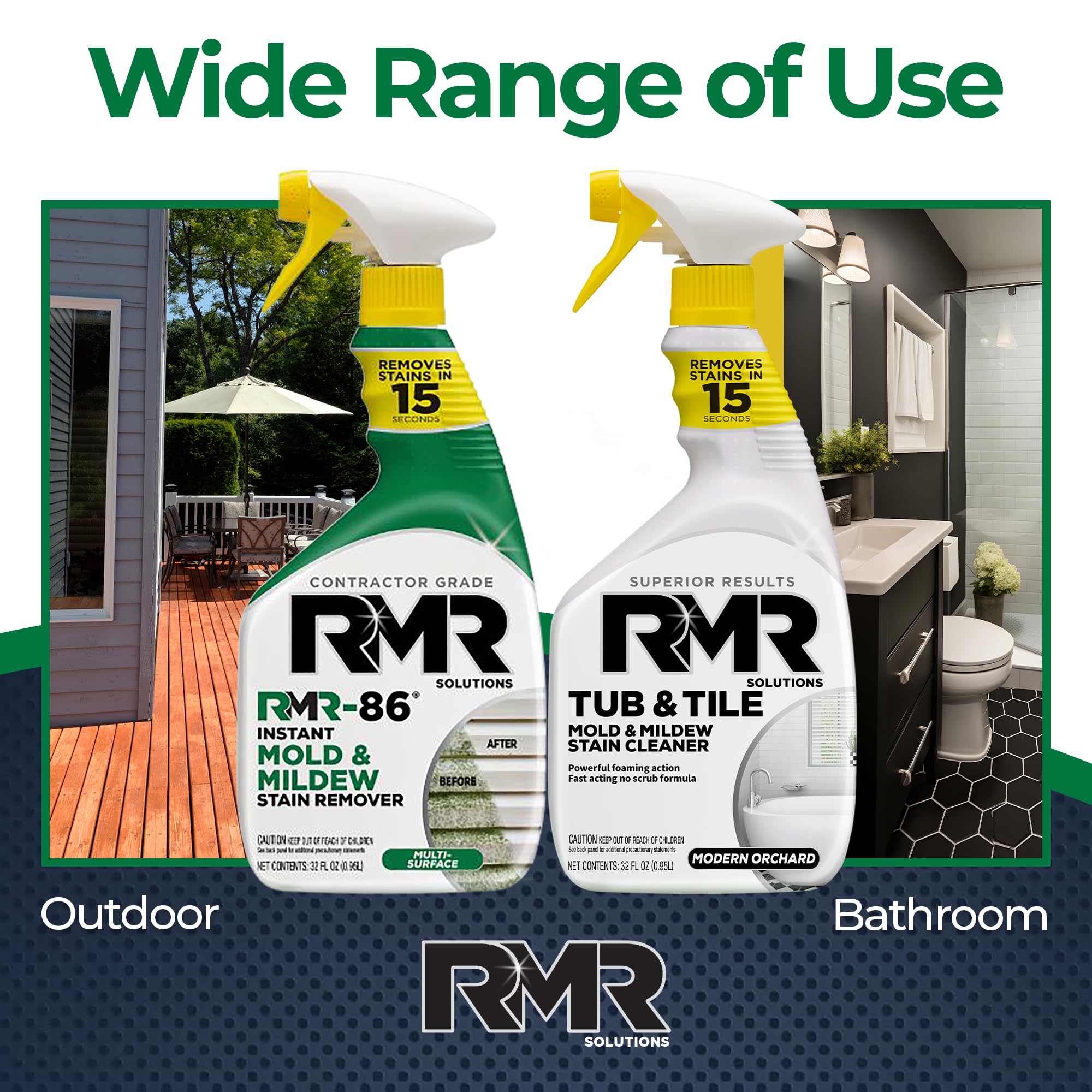 RMR Brands espuma Tub & Tile en acción mostrando cobertura localizada efectiva