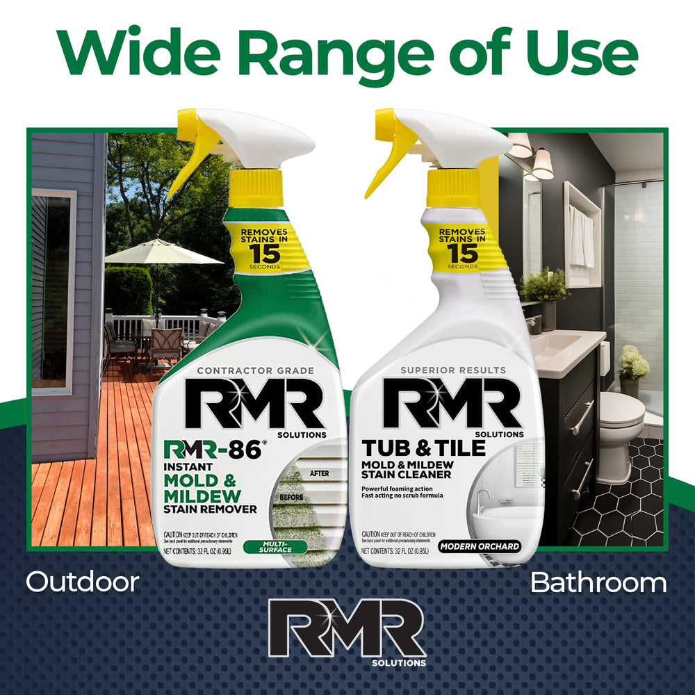 RMR Brands espuma Tub & Tile en acción mostrando cobertura localizada efectiva