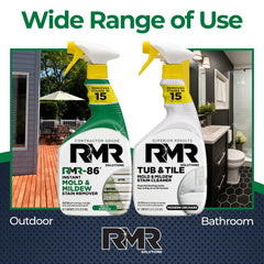 RMR Brands espuma Tub & Tile en acción mostrando cobertura localizada efectiva