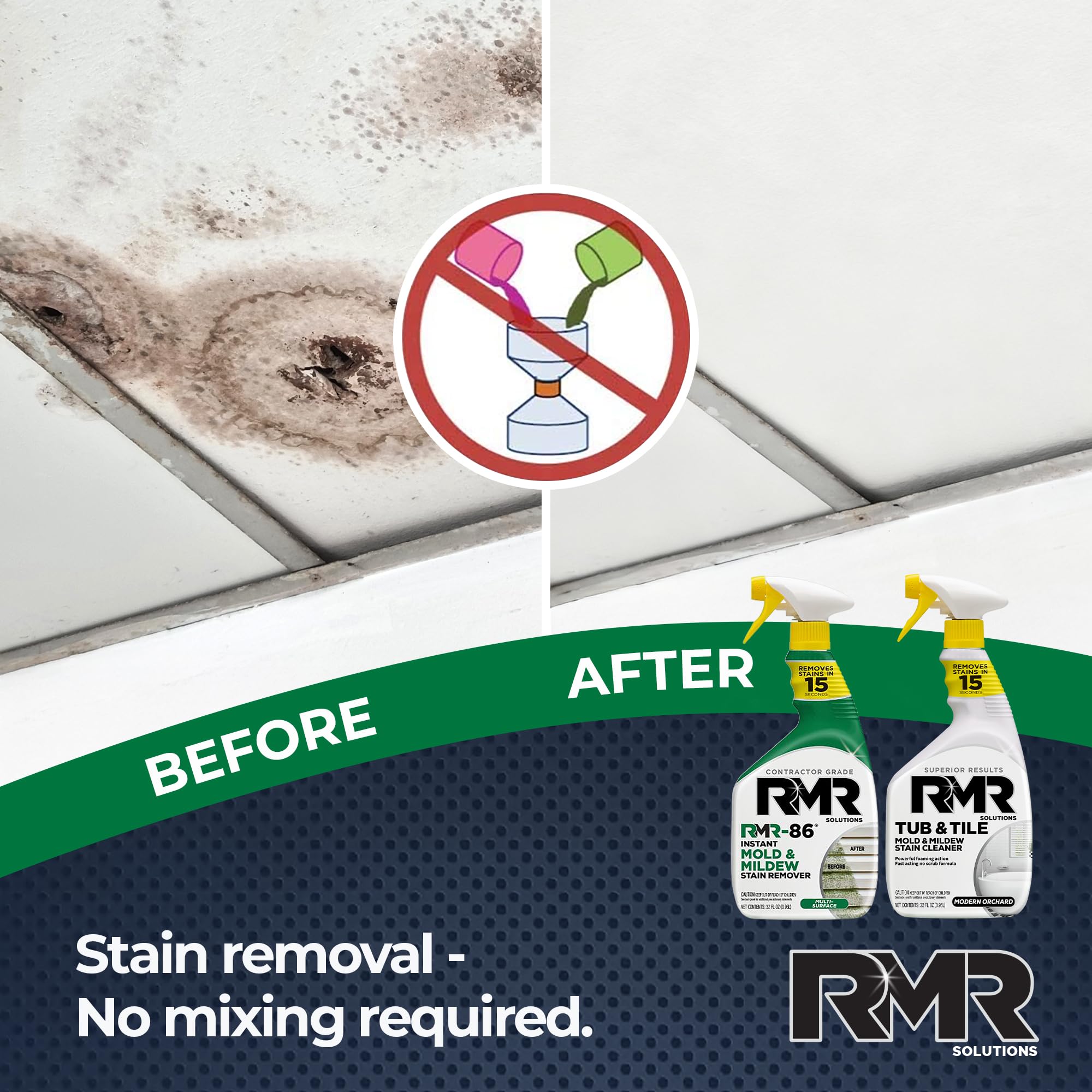 RMR Brands limpiando ducha, demostrando eliminación de manchas sin frotar