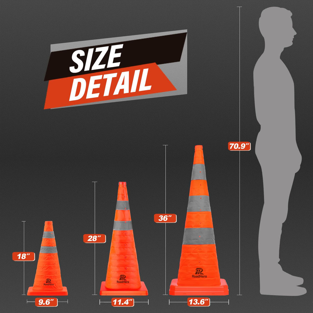 RoadHero plastic base detail with measurements for improved stability and grip