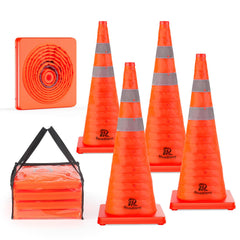RoadHero front view of four cones and carry bag showing compact kit benefit