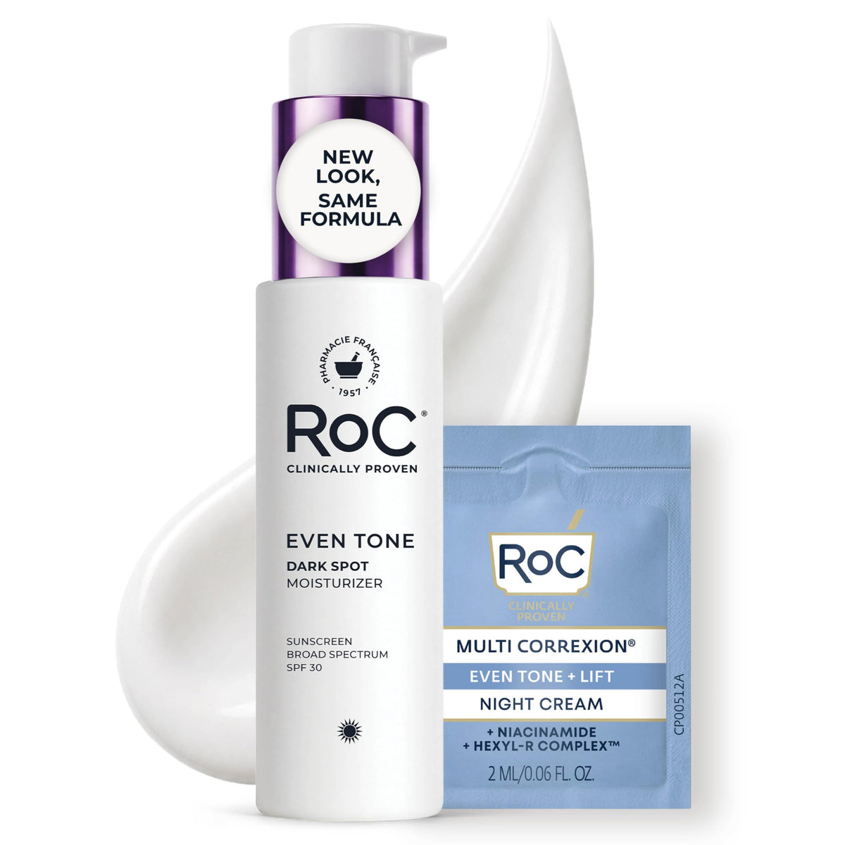 RoC frasco frontal SPF 30 mostrando tamaño y beneficios diarios