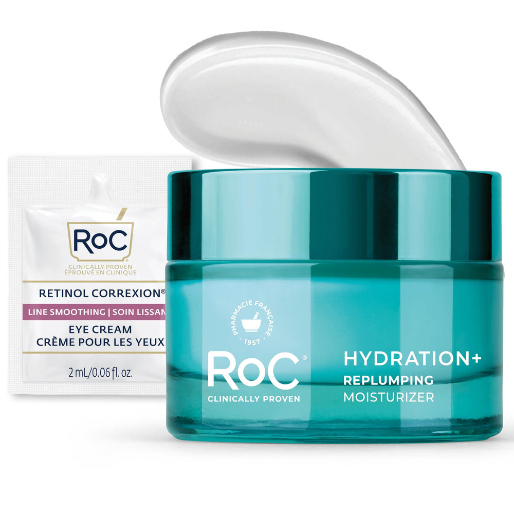 RoC tarro frontal 1.7 oz mostrando tamaño y diseño, beneficio hidratación visible
