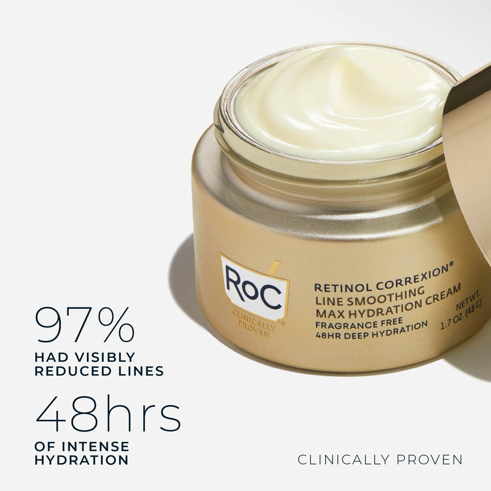 Open RoC jar with visible cream showing smooth, fast-absorbing formula
