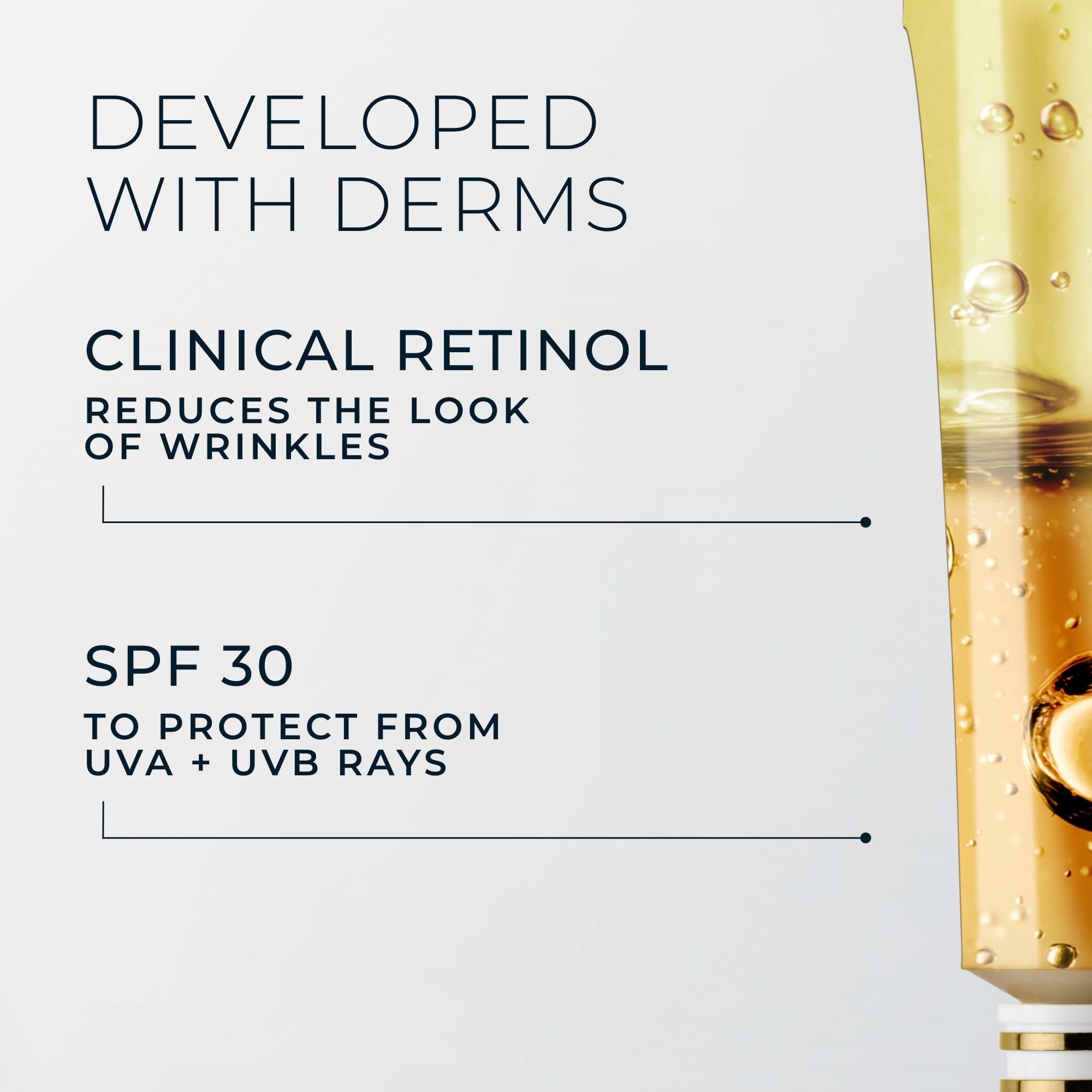 RoC etiqueta con ingredientes clave retinol y SPF 30 para protección