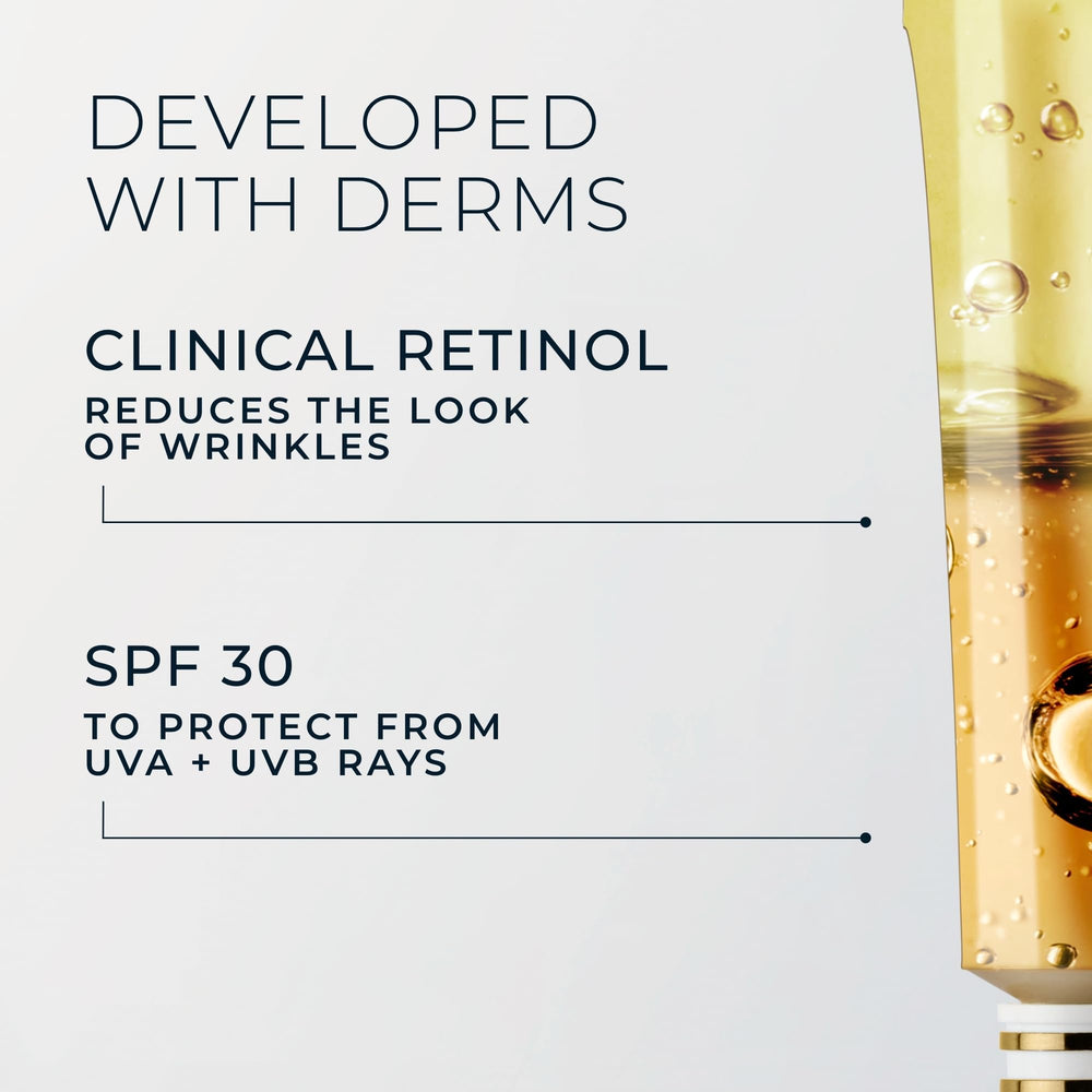 RoC etiqueta con ingredientes clave retinol y SPF 30 para protección