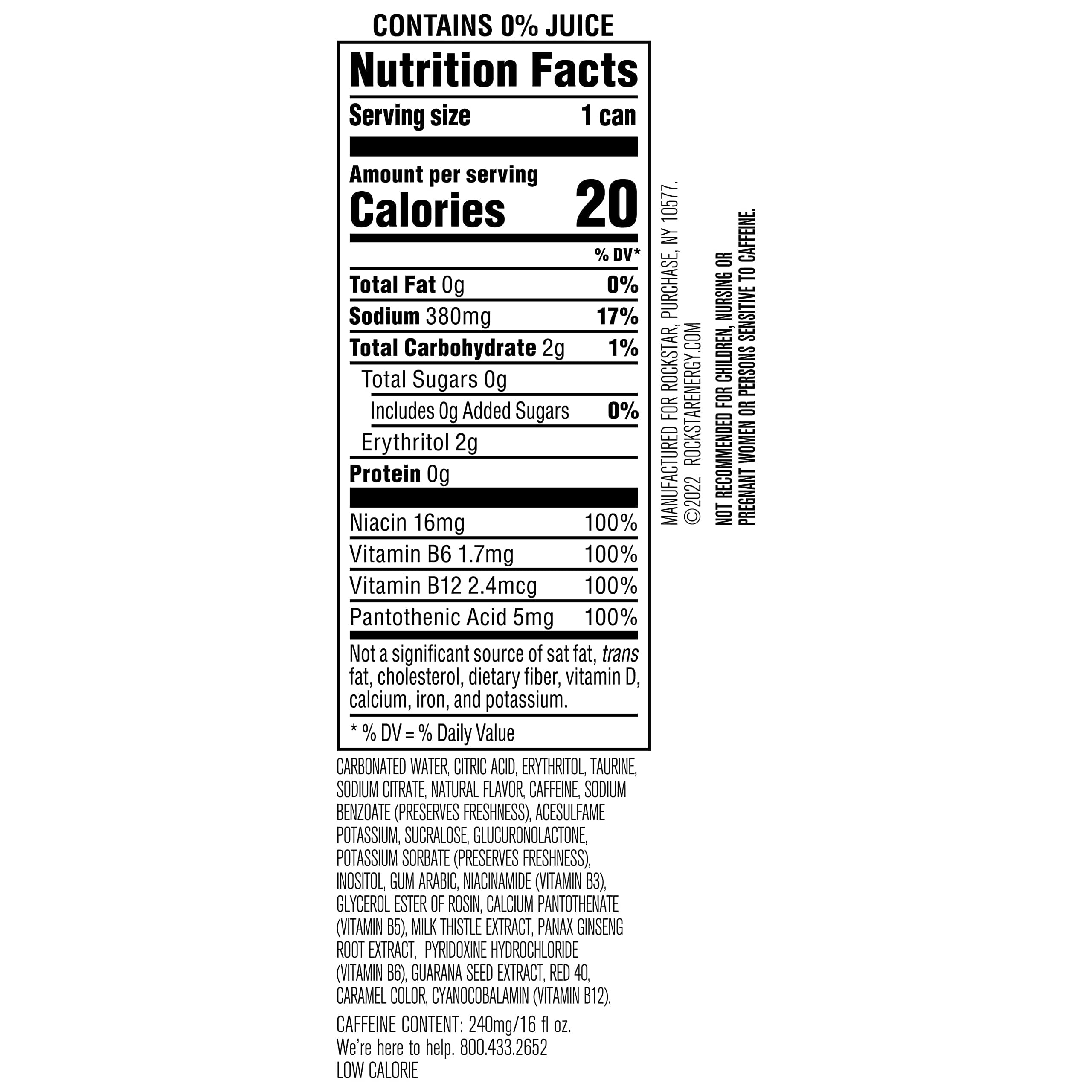 Rockstar Pure Zero can close-up label highlighting flavor and zero sugar for clear choice