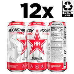 Rockstar Pure Zero can close-up displaying texture and fruity punch artwork for appeal