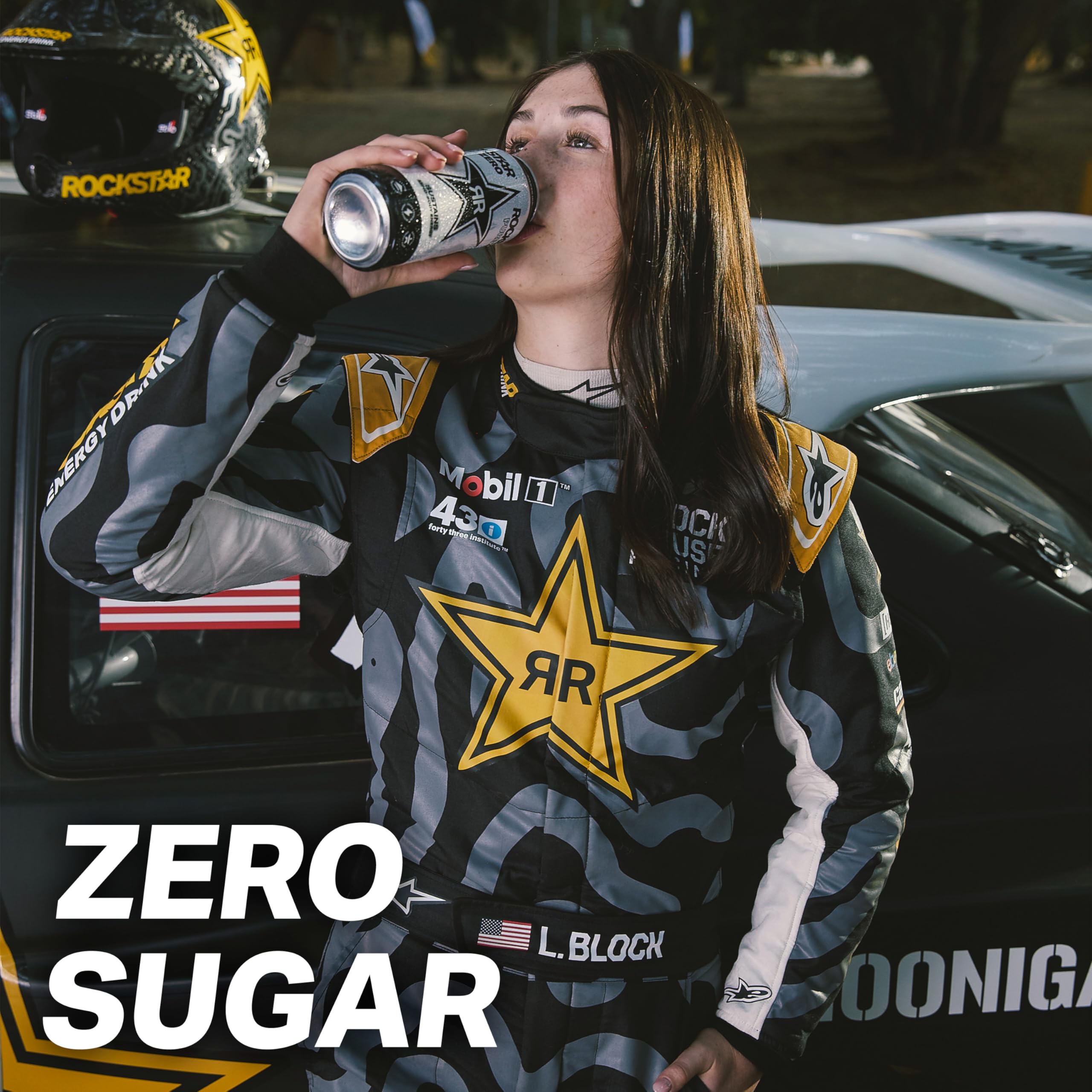 Tangerine mango guava strawberry illustration with Rockstar Pure Zero branding showing flavor profile benefit