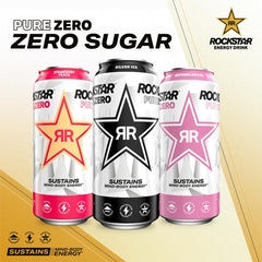Rockstar Pure Zero opened can with visible fizz and refreshment for immediate thirst relief
