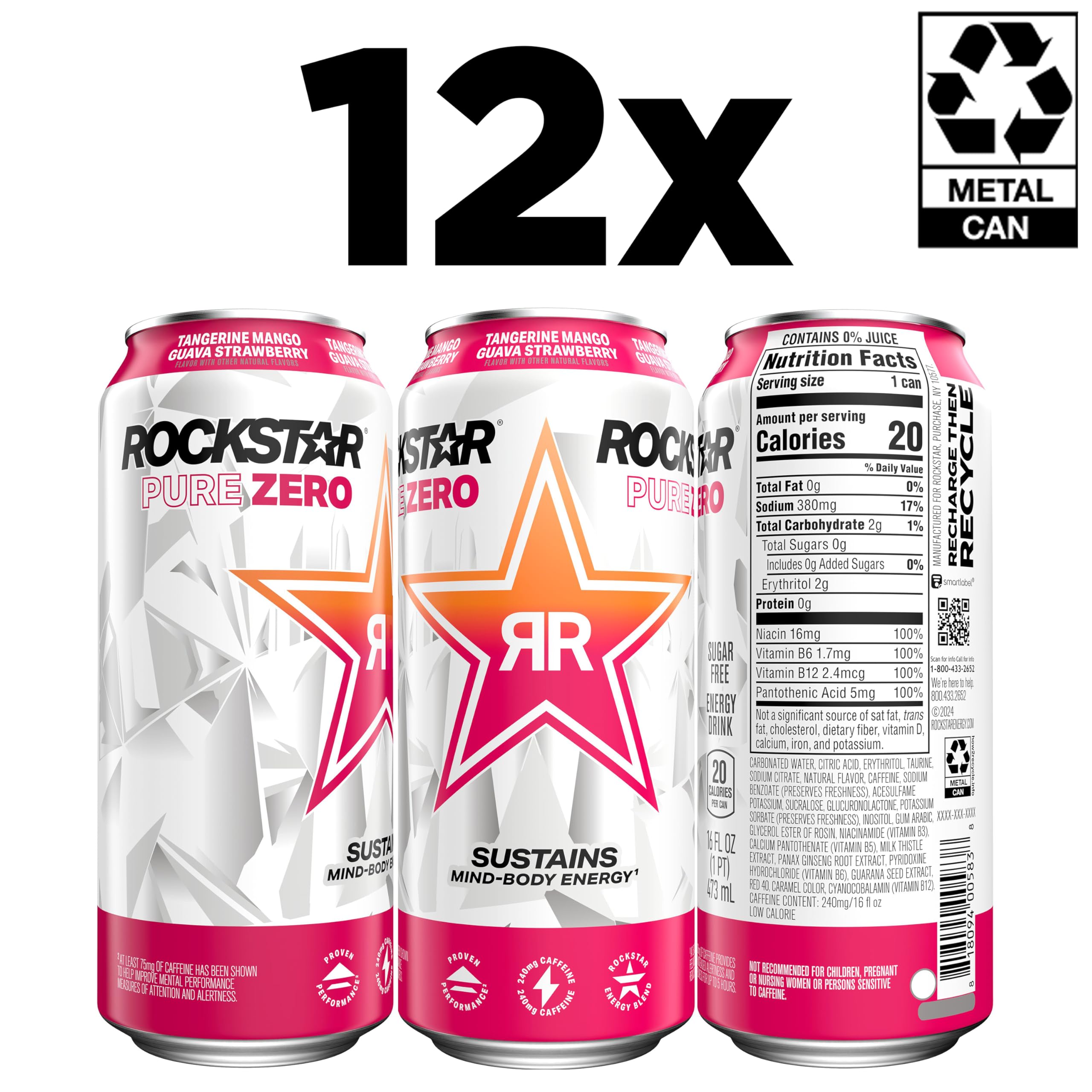 Rockstar Pure Zero being poured from can with lively foam, showing refreshing carbonation benefit