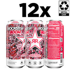 Close-up label of Rockstar Whipped Strawberry can highlighting ingredients and appeal