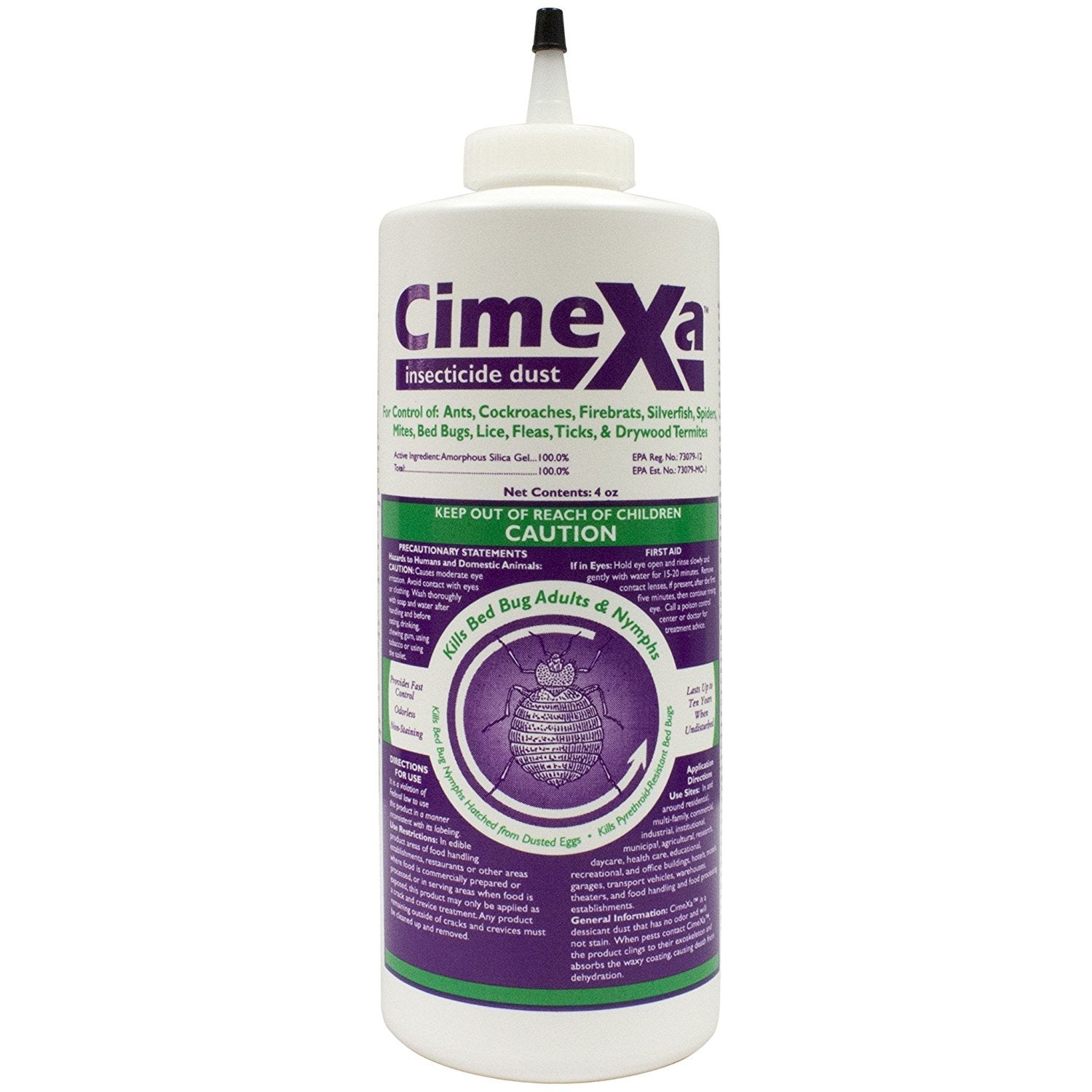 Rockwell Labs envase frontal de Cimexa 4oz mostrando tamaño y uso en control de plagas