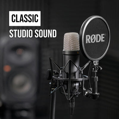 RØDE pop filter attached to NT1 reducing plosives for cleaner vocals