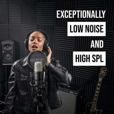 RØDE NT1 side profile on mic stand demonstrating positioning flexibility