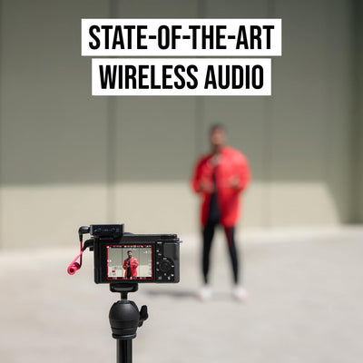RØDE Wireless GO III shown with phone and camera to illustrate compact scale