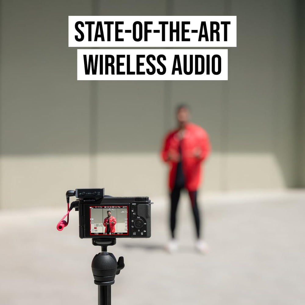 RØDE Wireless GO III shown with phone and camera to illustrate compact scale