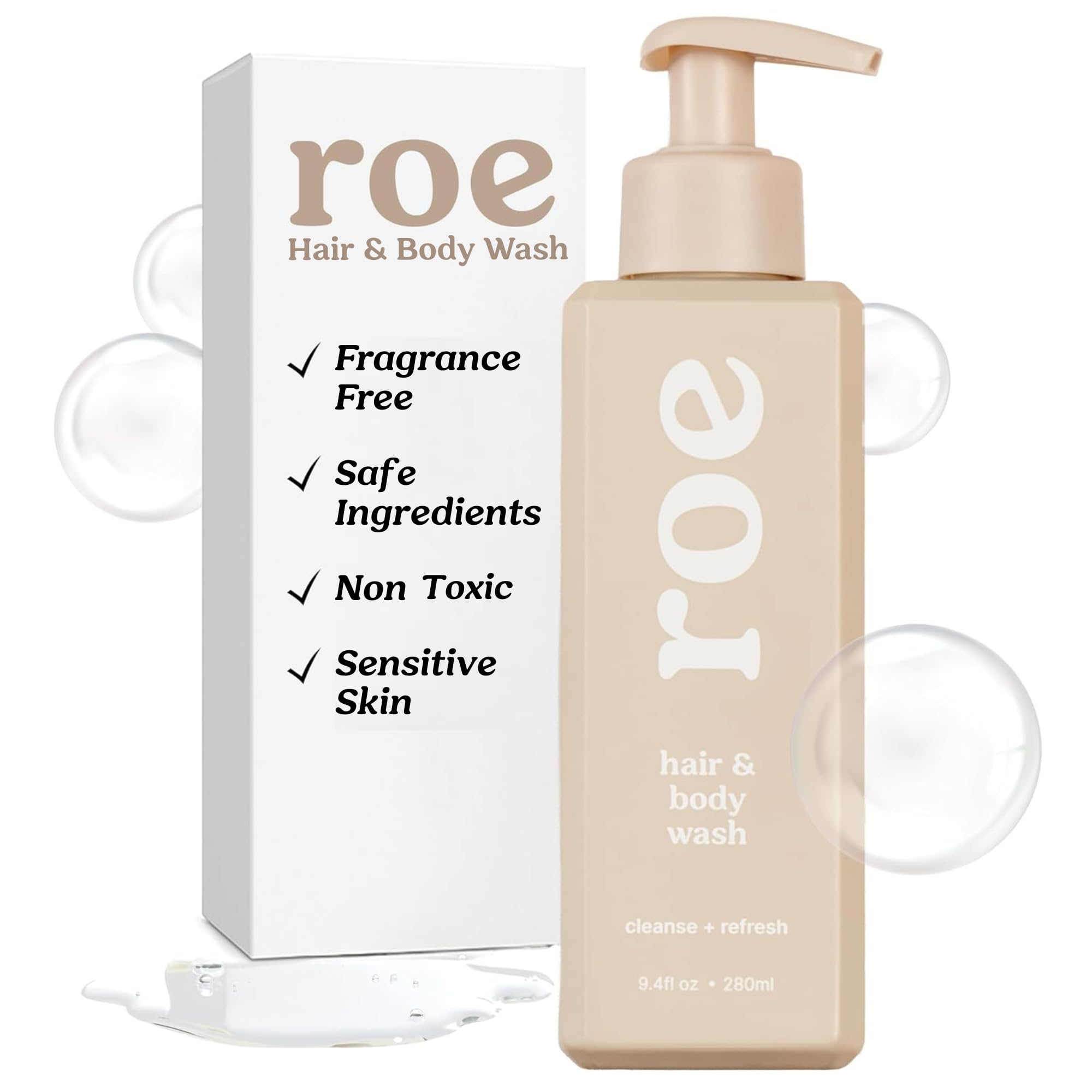 Roe Wellness envase frontal muestra diseño y tamaño 9.4 fl oz, confianza clara