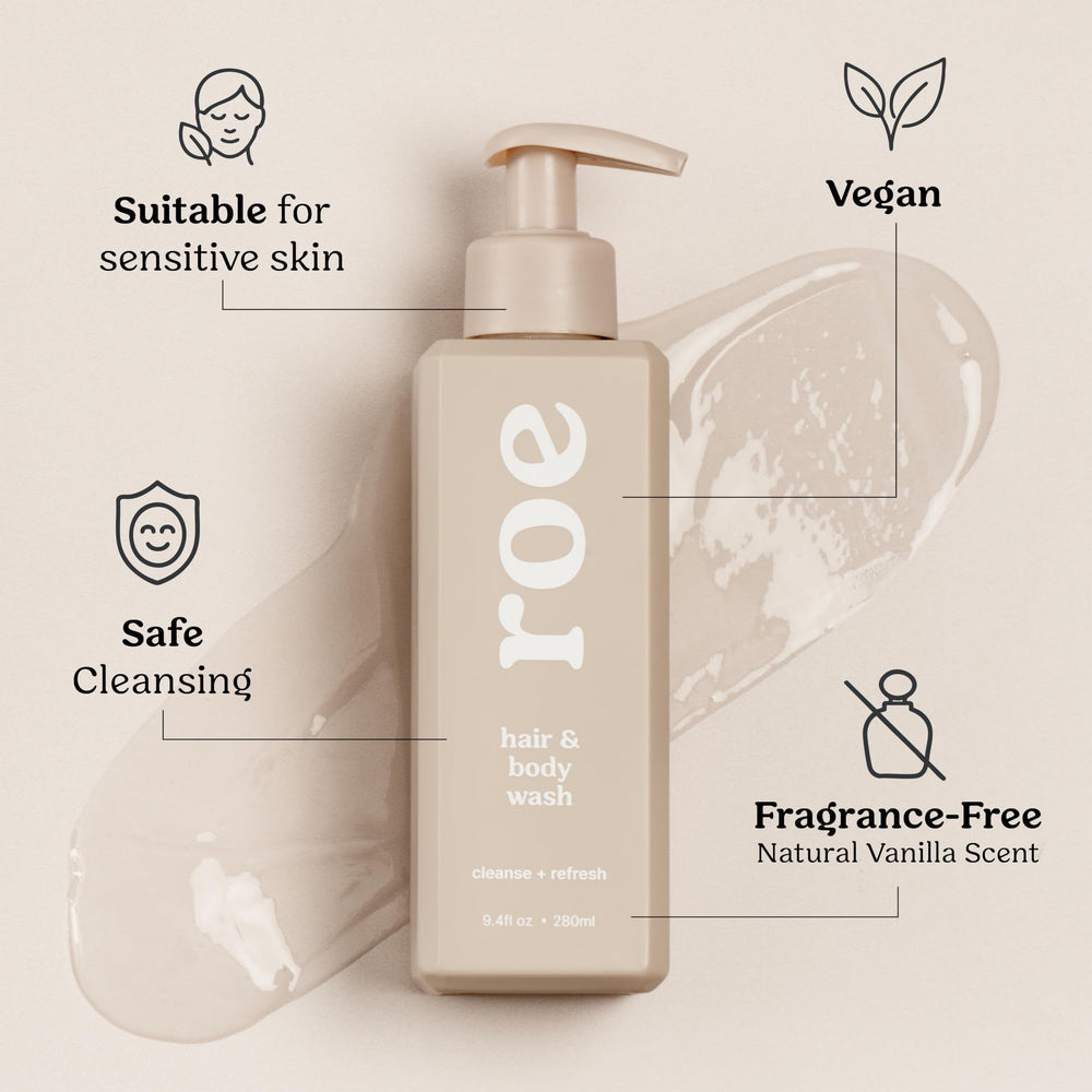 Roe Wellness madre aplicando gel en niño para baño calmado y sin irritación