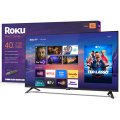 Roku televisor 40" frontal mostrando imagen brillante y beneficio de claridad