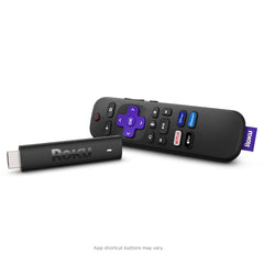 Roku streaming stick 4K frontal mostrando diseño compacto y discreto