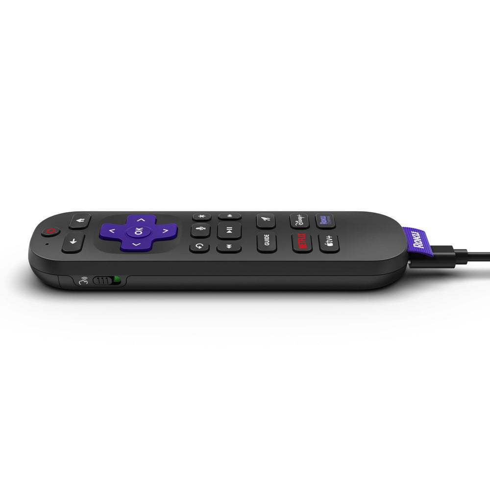 Roku voice remote pro backlit buttons glowing for easy nighttime navigation
